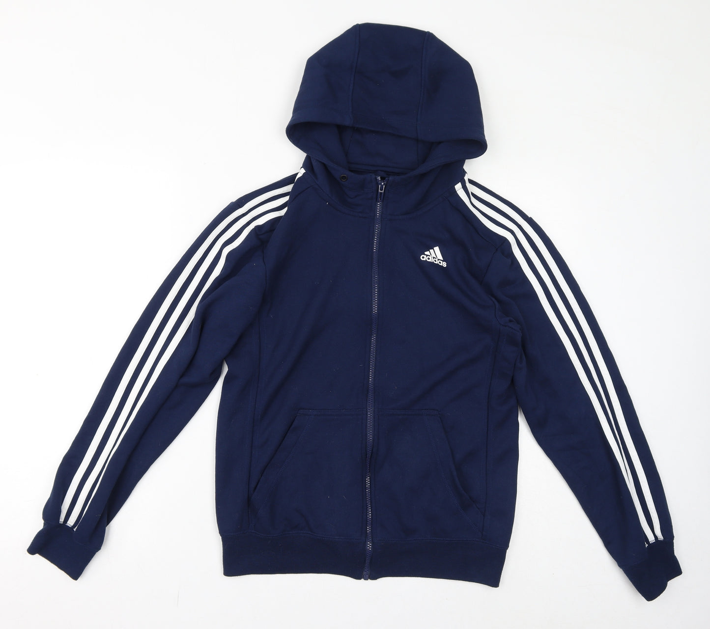 adidas Mens Blue Polyester Full Zip Hoodie Size S - Logo Three Stripes