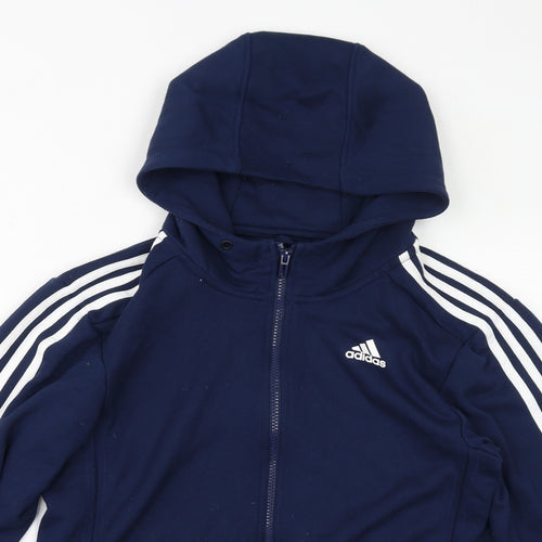 adidas Mens Blue Polyester Full Zip Hoodie Size S - Logo Three Stripes