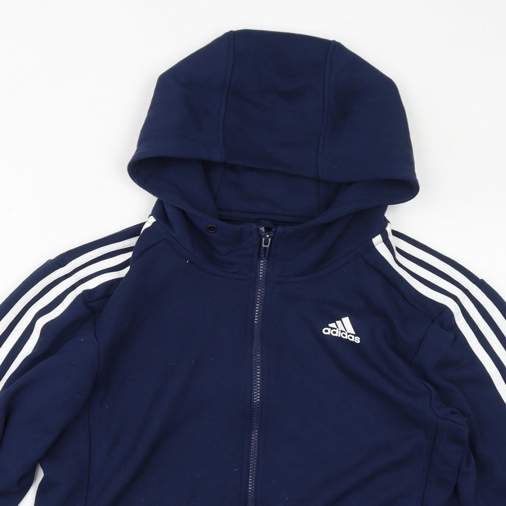 adidas Mens Blue Polyester Full Zip Hoodie Size S - Logo Three Stripes