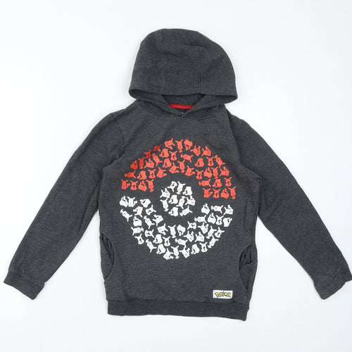 Pokémon Boys Grey Cotton Pullover Hoodie Size 10 Years Pullover - Pikachu