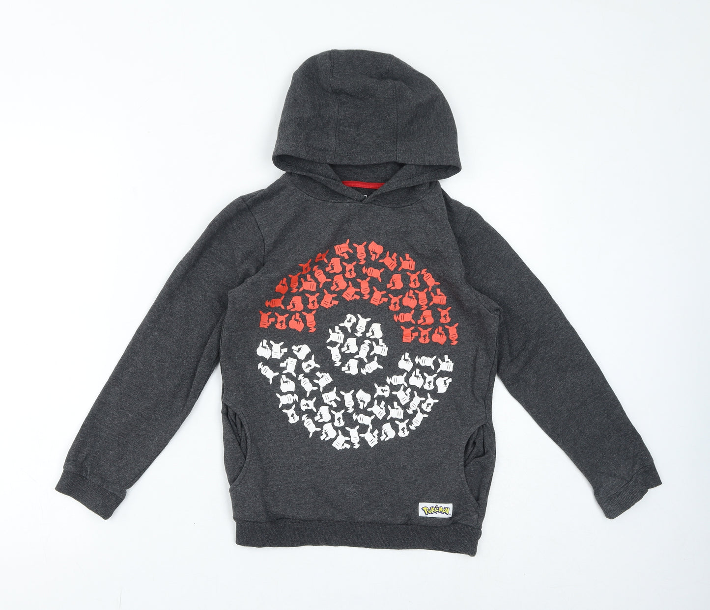 Pokémon Boys Grey Cotton Pullover Hoodie Size 10 Years Pullover - Pikachu