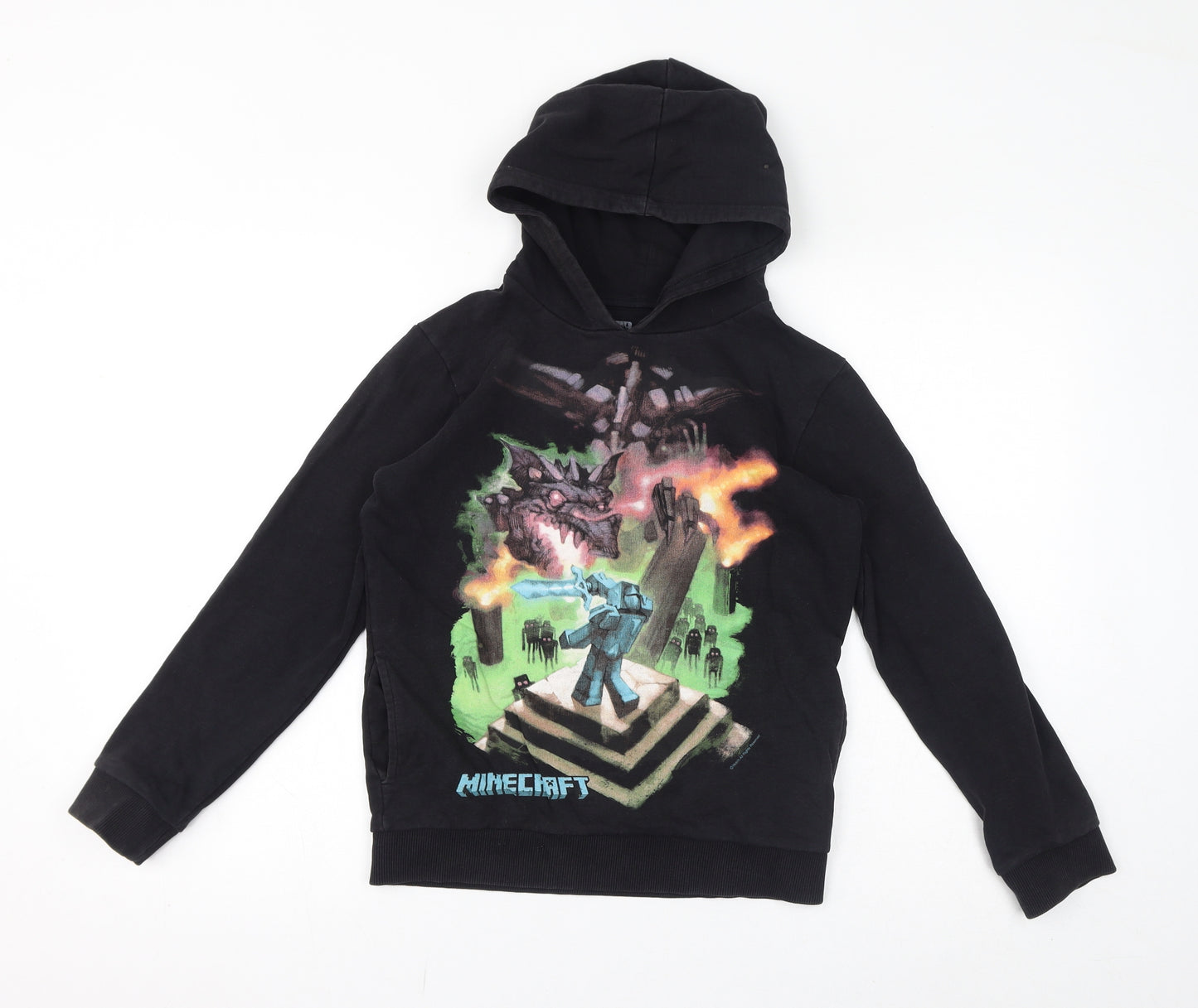 Marks and Spencer Boys Black Cotton Pullover Hoodie Size 11-12 Years Pullover - Minecraft