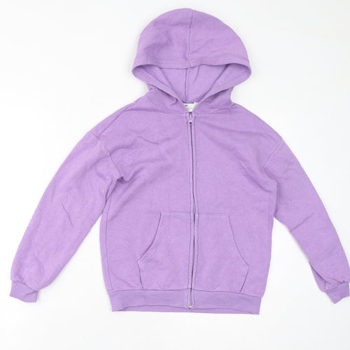 H&M Girls Purple Cotton Full Zip Hoodie Size 8-9 Years Zip - Size 8-10