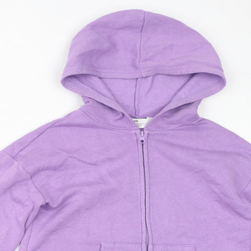 H&M Girls Purple Cotton Full Zip Hoodie Size 8-9 Years Zip - Size 8-10