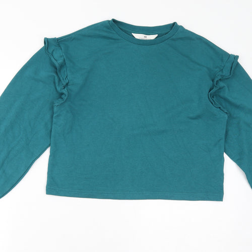 H&M Girls Blue Cotton Pullover Sweatshirt Size 10-11 Years Pullover - Size 10-12 Ruffles