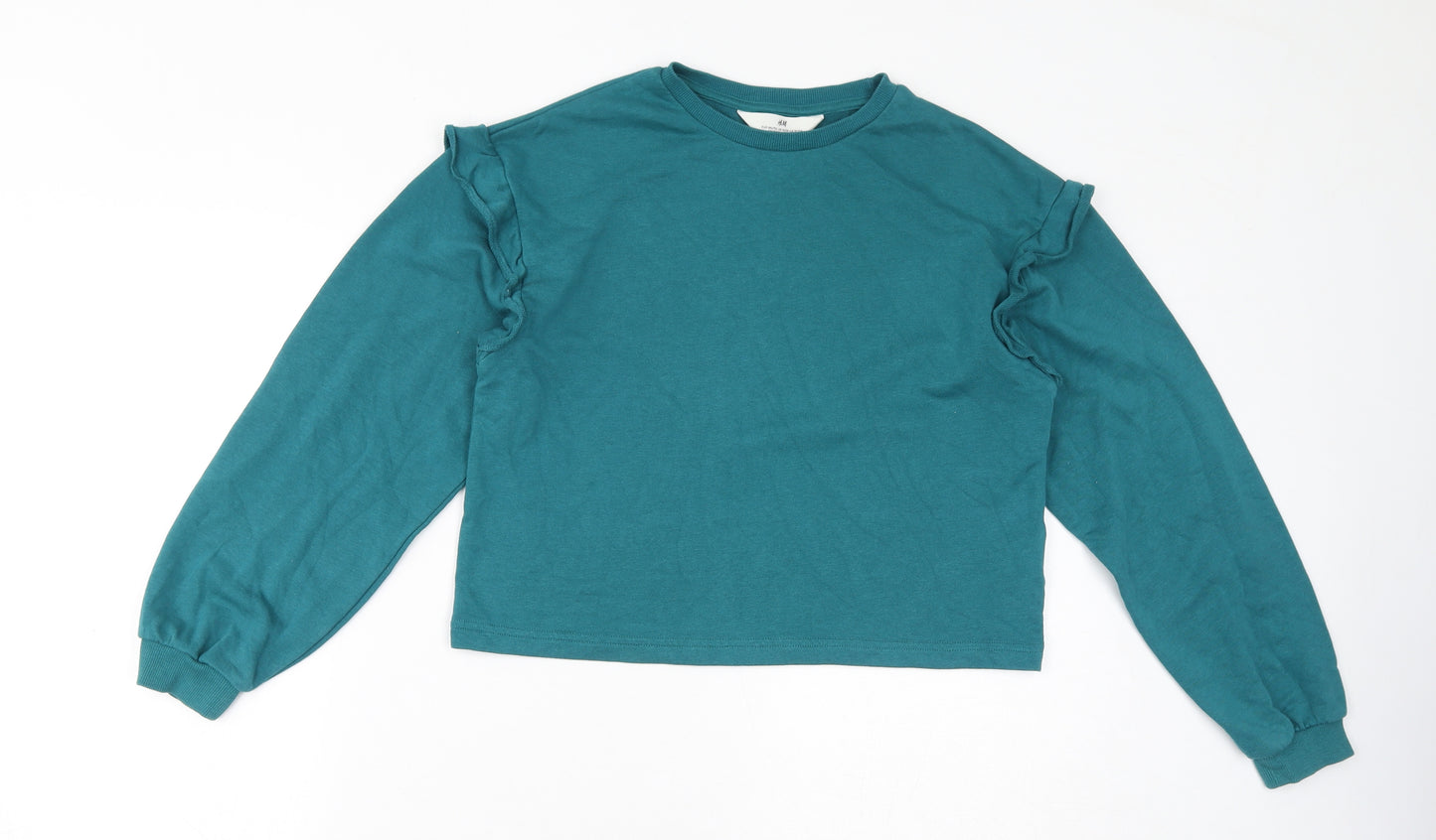 H&M Girls Blue Cotton Pullover Sweatshirt Size 10-11 Years Pullover - Size 10-12 Ruffles