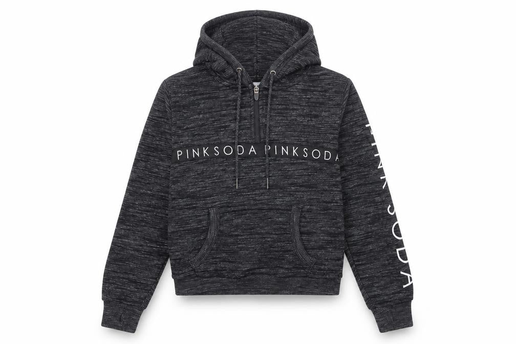 Front view of Pink Soda women’s grey cotton pullover hoodie, size UK 4, pullover