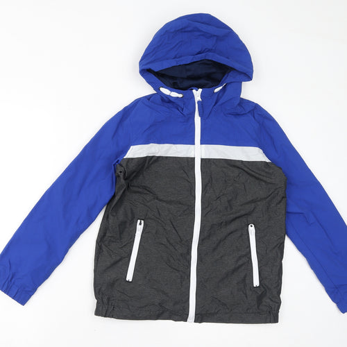 KD Boys Blue Colourblock Rain Coat Coat Size 11-12 Years Zip