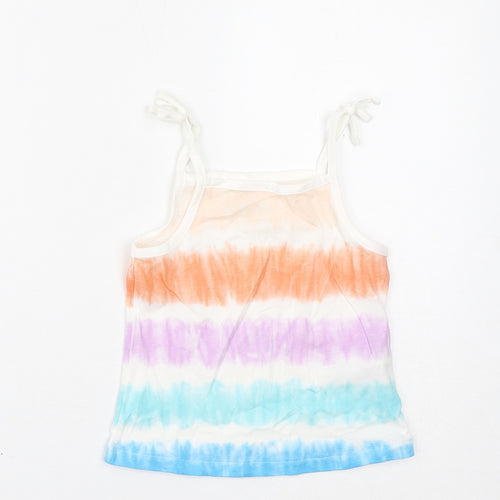 Marks and Spencer Girls Multicoloured Striped Cotton Basic Tank Size 2-3 Years Square Neck Pullover - Tie Dye