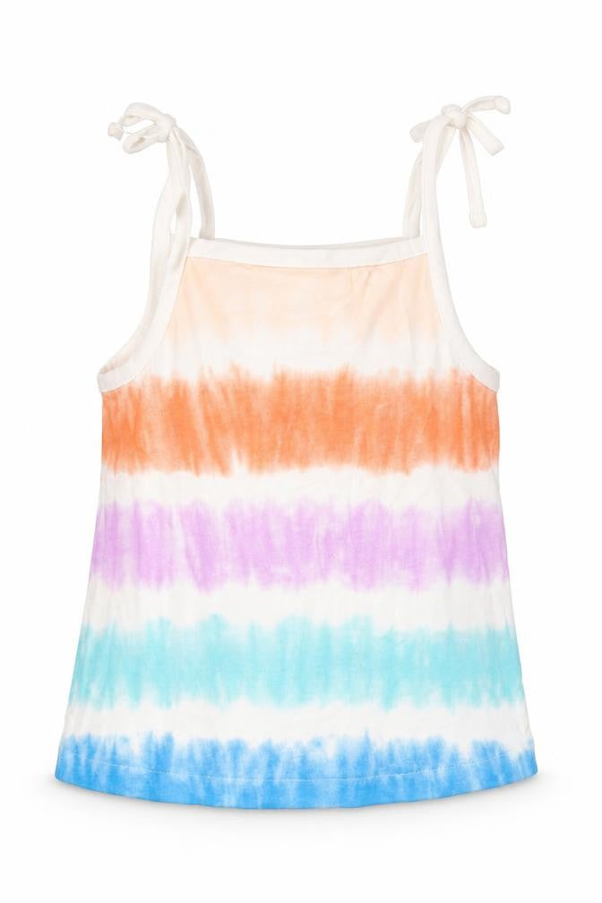 Front view of Marks & Spencer girls’ multicoloured striped cotton basic tank, size 2-3, years square neck pullover - tie dye