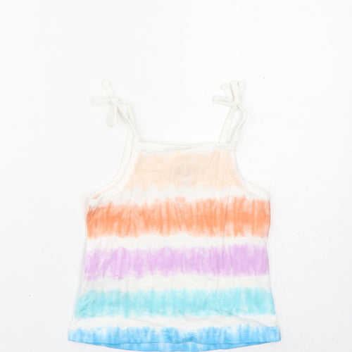 Marks and Spencer Girls Multicoloured Striped Cotton Basic Tank Size 2-3 Years Square Neck Pullover - Tie Dye