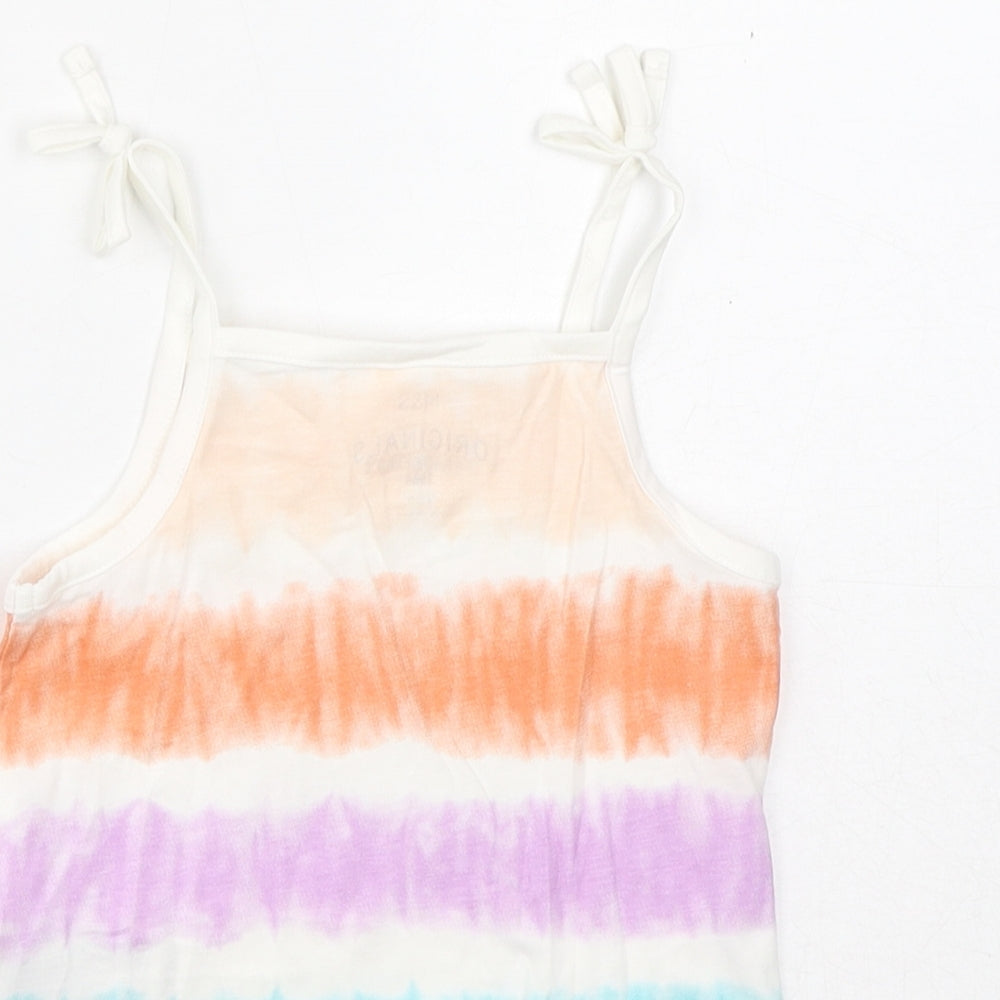 Marks and Spencer Girls Multicoloured Striped Cotton Basic Tank Size 2-3 Years Square Neck Pullover - Tie Dye