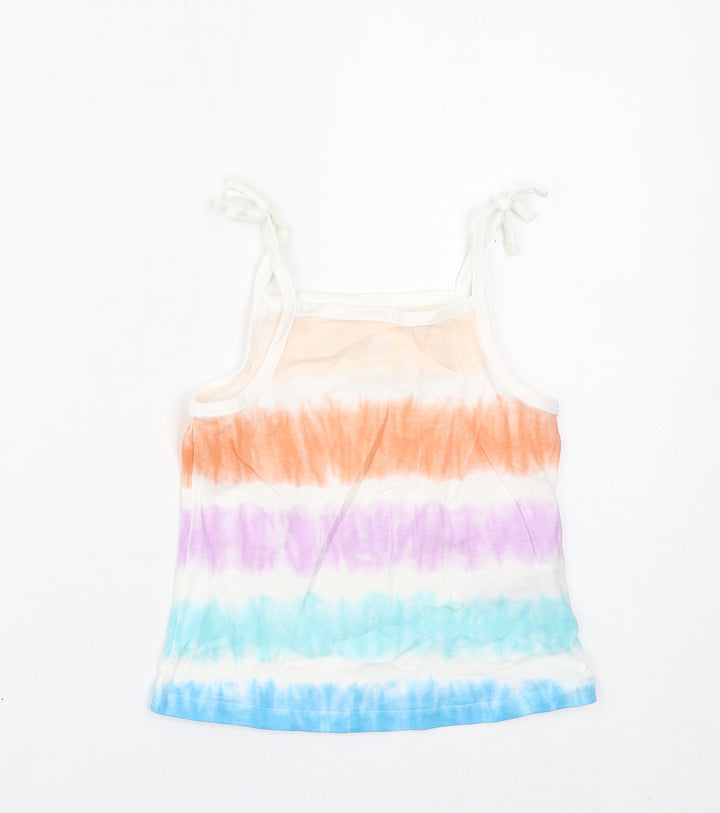 Marks and Spencer Girls Multicoloured Striped Cotton Basic Tank Size 3-4 Years Square Neck Pullover - Tie Dye