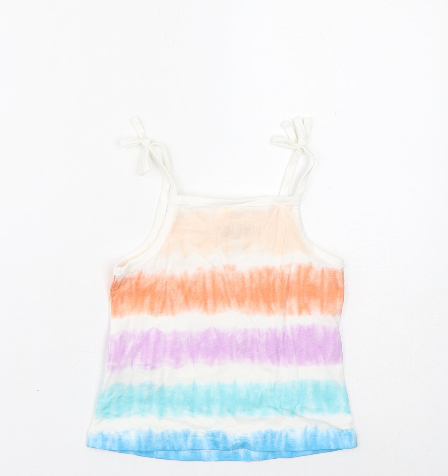 Marks and Spencer Girls Multicoloured Striped Cotton Basic Tank Size 3-4 Years Square Neck Pullover - Tie Dye