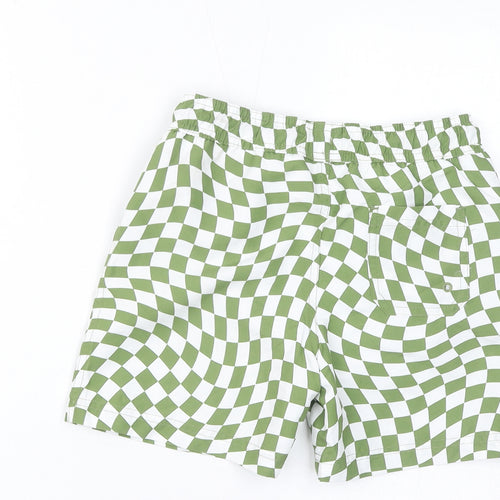 Marks and Spencer Boys Green Geometric Polyester Sweat Shorts Size 7-8 Years Regular Drawstring - Swim Shorts, Waist 24in, Inside Leg 4in