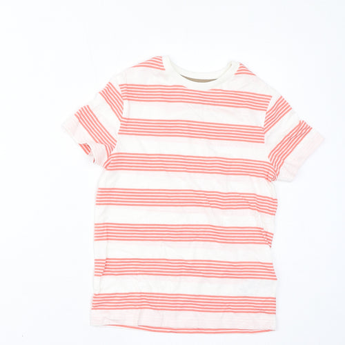 Marks and Spencer Boys Red Striped Cotton Basic T-Shirt Size 6-7 Years Round Neck Pullover