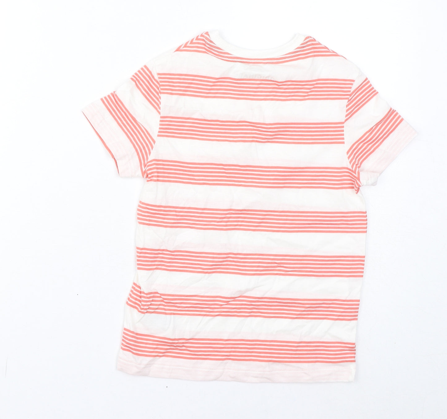 Marks and Spencer Boys Red Striped Cotton Basic T-Shirt Size 6-7 Years Round Neck Pullover