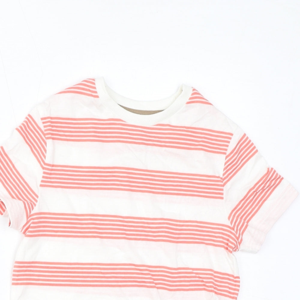 Marks and Spencer Boys Red Striped Cotton Basic T-Shirt Size 6-7 Years Round Neck Pullover