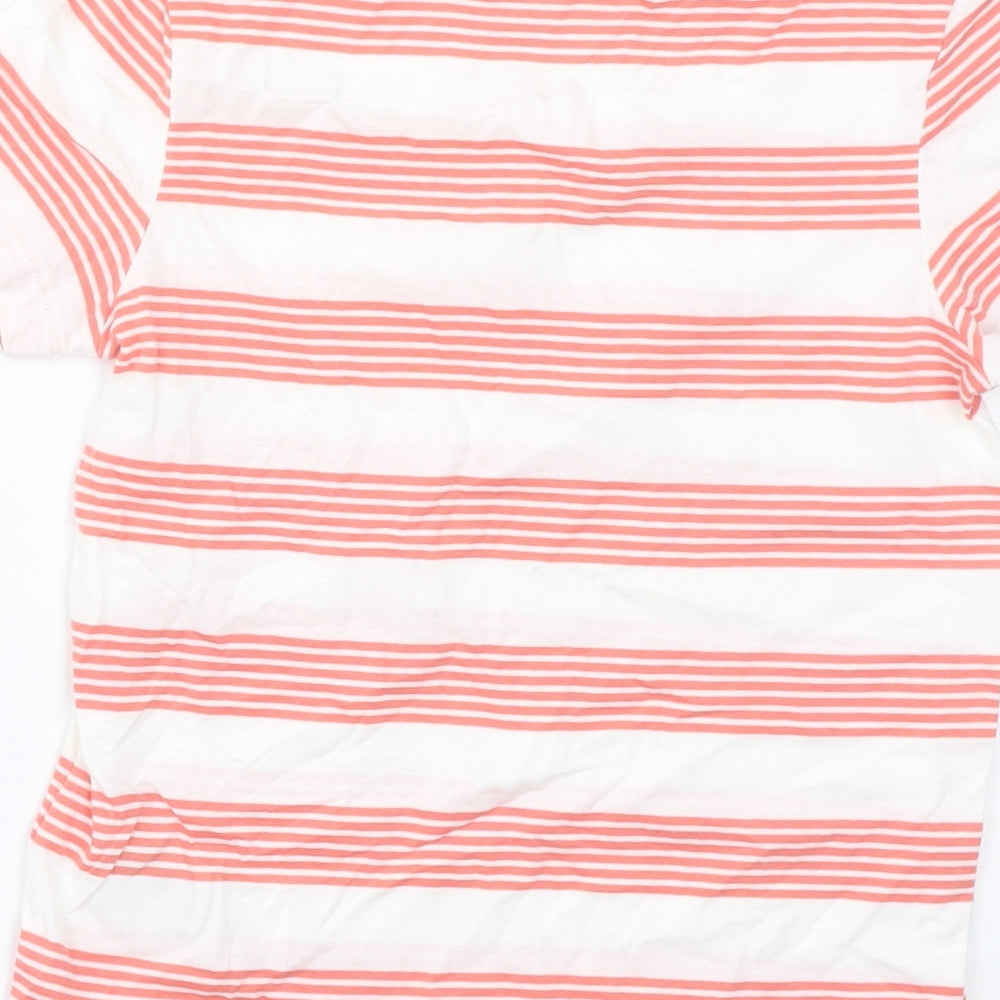 Marks and Spencer Boys Red Striped Cotton Basic T-Shirt Size 6-7 Years Round Neck Pullover