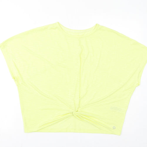 Marks and Spencer Womens Yellow Polyester Basic T-Shirt Size 14 Round Neck Pullover - Knot Detail