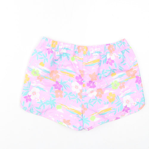 Marks and Spencer Girls Purple Floral Polyester Sweat Shorts Size 12-13 Years L3 in Regular Drawstring - Palm Trees, Inside Leg 2in