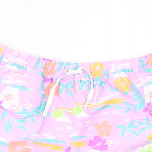 Marks and Spencer Girls Purple Floral Polyester Sweat Shorts Size 12-13 Years L3 in Regular Drawstring - Palm Trees, Inside Leg 2in