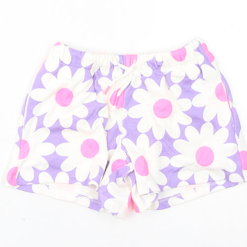 Marks and Spencer Girls White Floral Cotton Sweat Shorts Size 5-6 Years L4 in Regular Drawstring