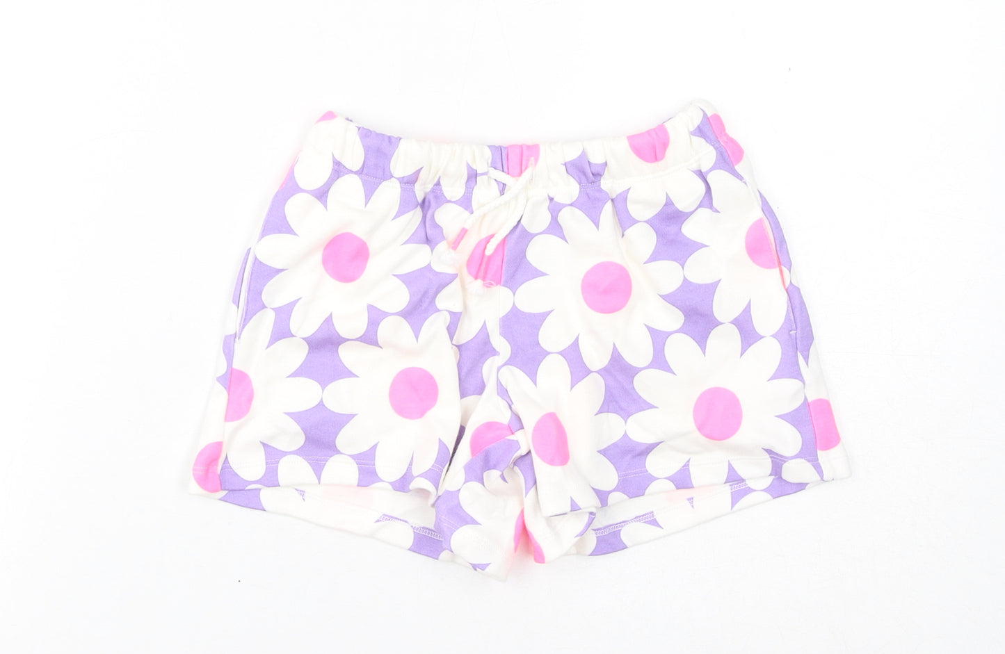 Marks and Spencer Girls White Floral Cotton Sweat Shorts Size 5-6 Years L4 in Regular Drawstring