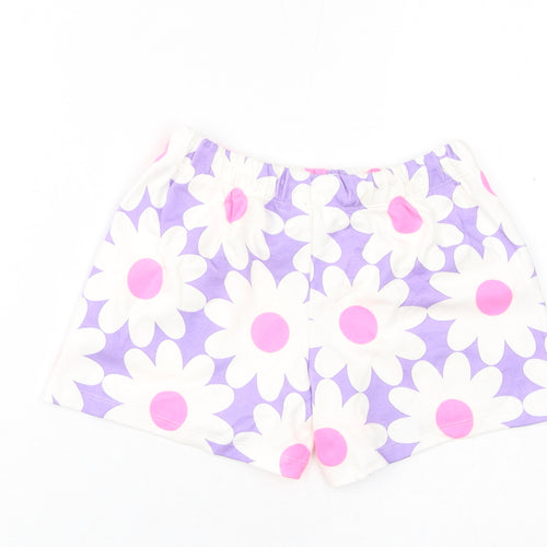 Marks and Spencer Girls White Floral Cotton Sweat Shorts Size 5-6 Years L4 in Regular Drawstring