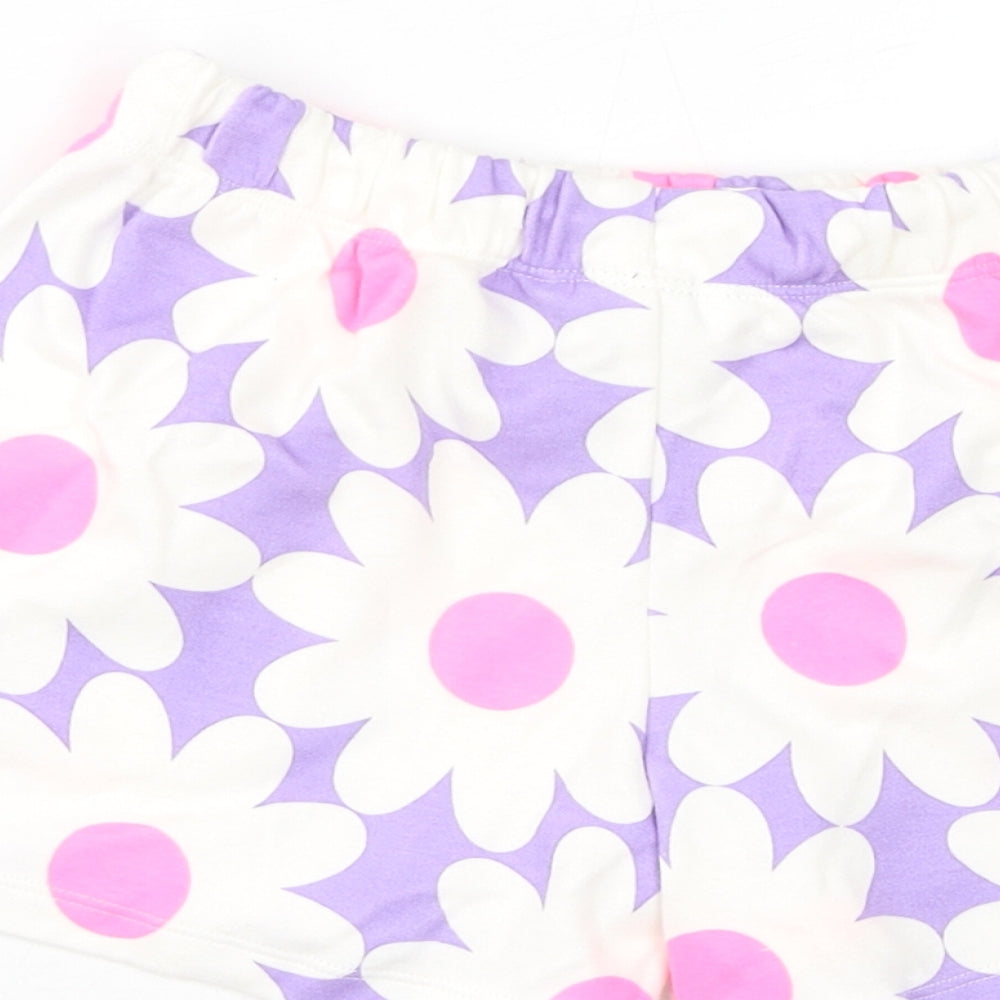 Marks and Spencer Girls White Floral Cotton Sweat Shorts Size 5-6 Years L4 in Regular Drawstring