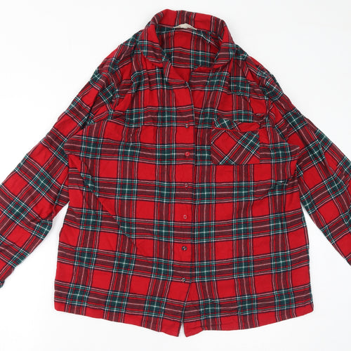Marks and Spencer Womens Red Plaid Cotton Top Pyjama Top Size 16 Button