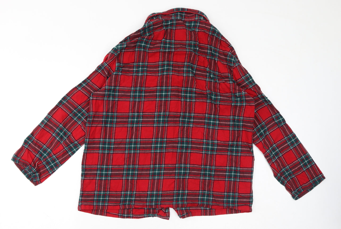Marks and Spencer Womens Red Plaid Cotton Top Pyjama Top Size 16 Button