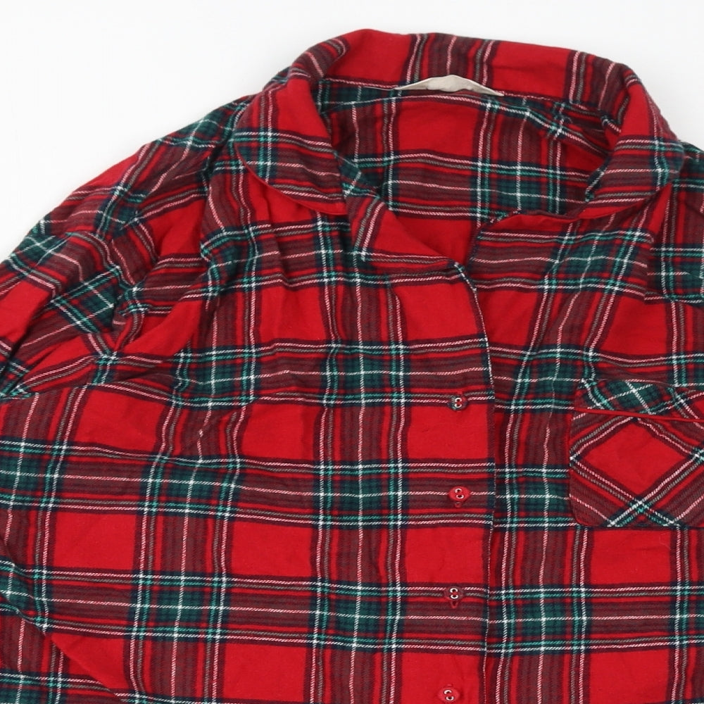 Marks and Spencer Womens Red Plaid Cotton Top Pyjama Top Size 16 Button