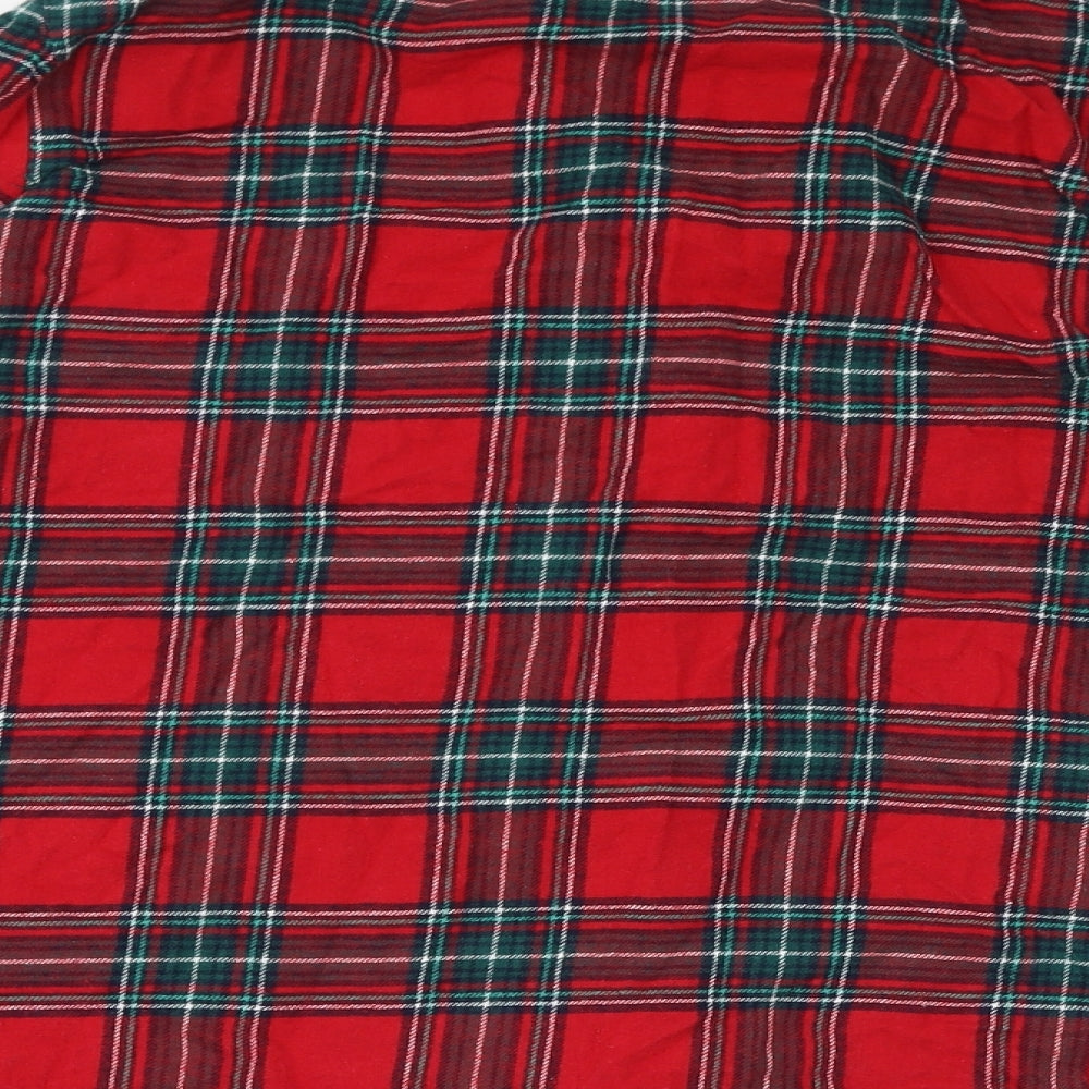 Marks and Spencer Womens Red Plaid Cotton Top Pyjama Top Size 16 Button