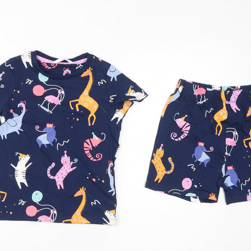 Marks and Spencer Boys Blue Geometric Cotton Pyjama Set Size 6-7 Years Pullover - Party Animals, Waist 22in, Inside Leg 6in