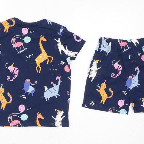 Marks and Spencer Boys Blue Geometric Cotton Pyjama Set Size 6-7 Years Pullover - Party Animals, Waist 22in, Inside Leg 6in