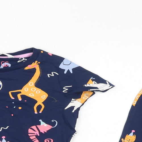 Marks and Spencer Boys Blue Geometric Cotton Pyjama Set Size 6-7 Years Pullover - Party Animals, Waist 22in, Inside Leg 6in