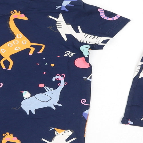 Marks and Spencer Boys Blue Geometric Cotton Pyjama Set Size 6-7 Years Pullover - Party Animals, Waist 22in, Inside Leg 6in