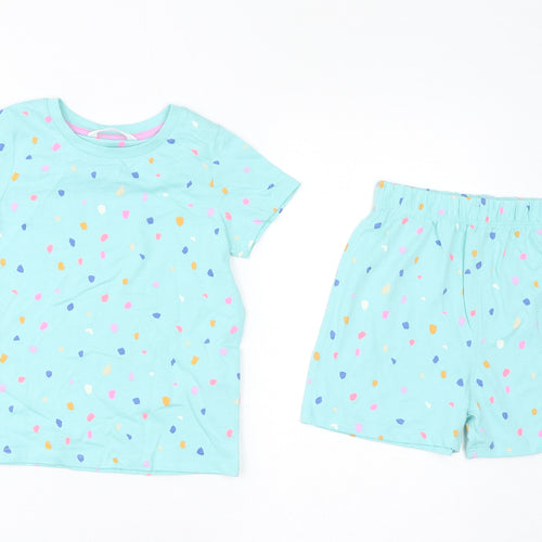 Marks and Spencer Girls Blue Geometric Cotton Top Pyjama Set Size 2-3 Years Pullover - Waist 19in, Inside Leg 3in