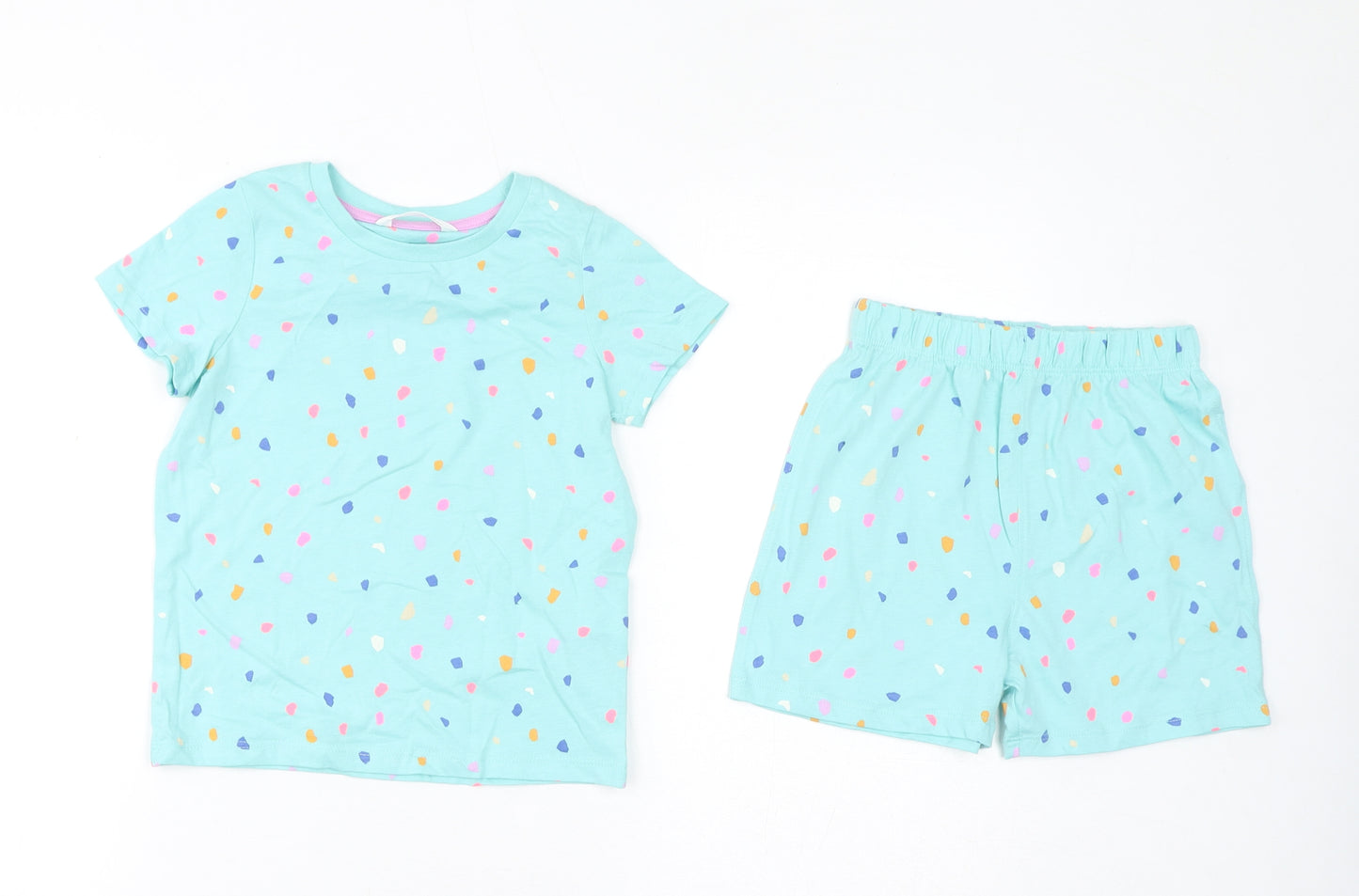 Marks and Spencer Girls Blue Geometric Cotton Top Pyjama Set Size 2-3 Years Pullover - Waist 19in, Inside Leg 3in