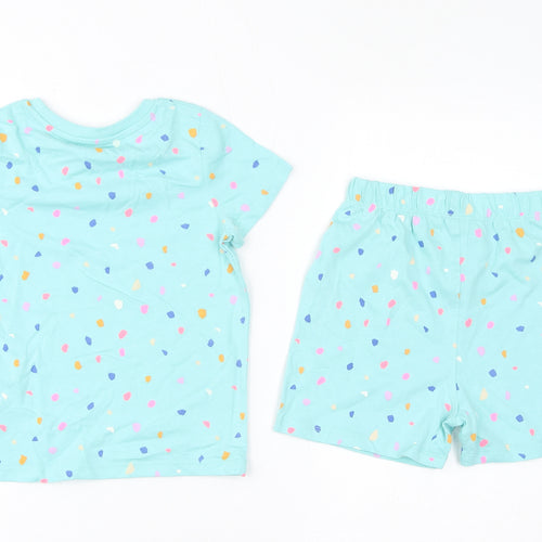 Marks and Spencer Girls Blue Geometric Cotton Top Pyjama Set Size 2-3 Years Pullover - Waist 19in, Inside Leg 3in