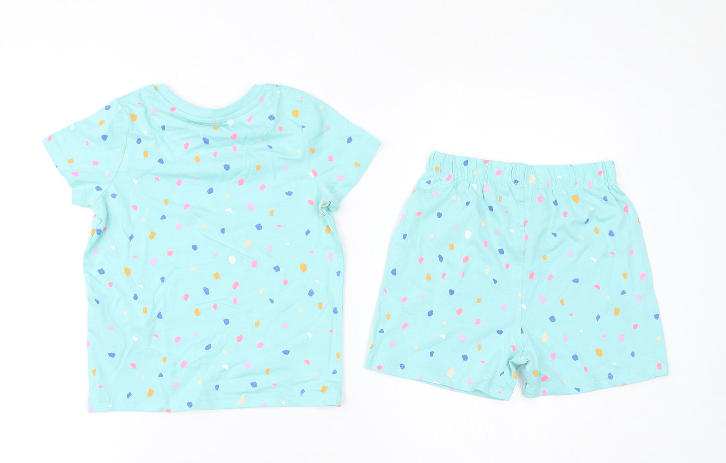 Marks and Spencer Girls Blue Geometric Cotton Top Pyjama Set Size 2-3 Years Pullover - Waist 19in, Inside Leg 3in