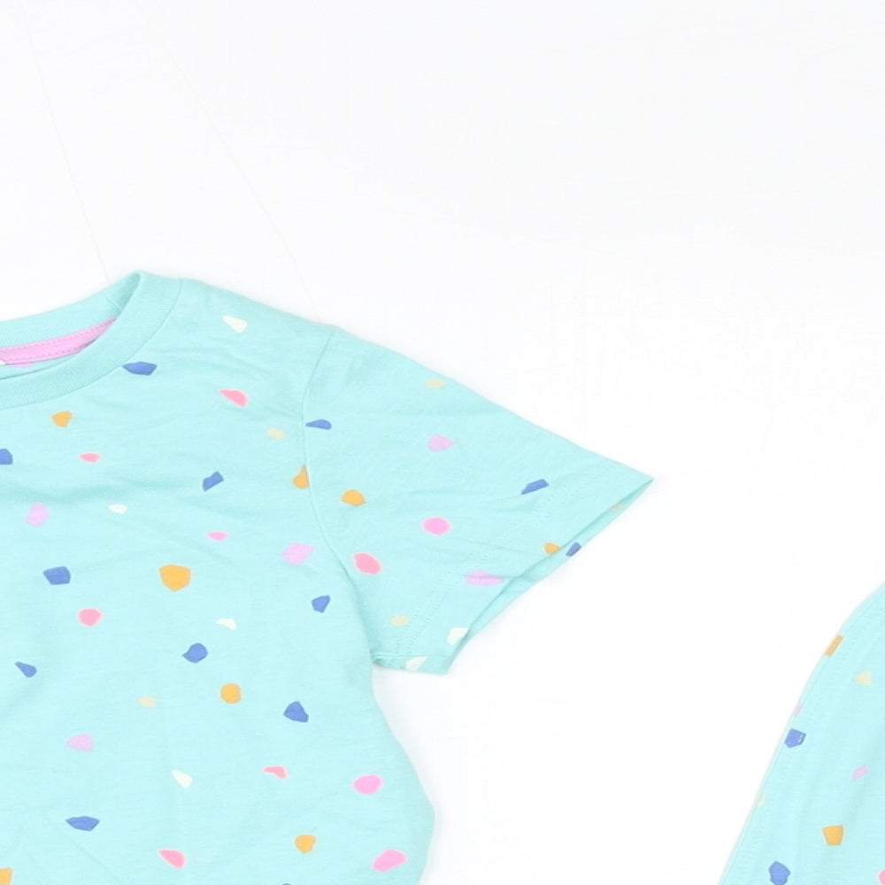 Marks and Spencer Girls Blue Geometric Cotton Top Pyjama Set Size 2-3 Years Pullover - Waist 19in, Inside Leg 3in