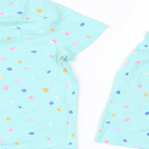 Marks and Spencer Girls Blue Geometric Cotton Top Pyjama Set Size 2-3 Years Pullover - Waist 19in, Inside Leg 3in