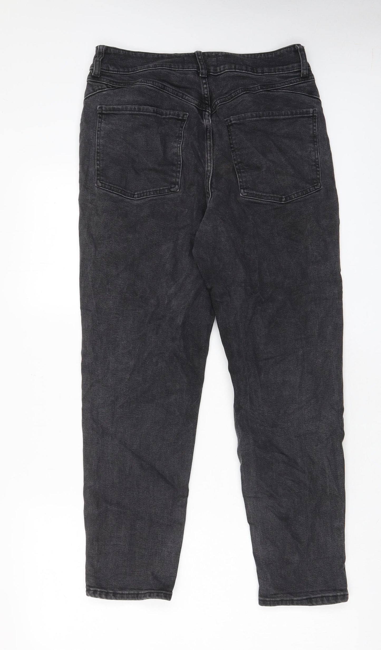Denim & Co. Womens Grey Cotton Straight Jeans Size 14 L27 in Regular Zip - Pockets