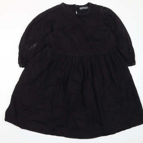 Denim & Co. Womens Black Cotton A-Line Size 12 Crew Neck Button - Pleated