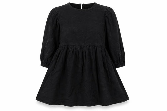 Front view of Denim & Co. women’s black cotton a-line, size UK 12, crew neck button - pleated