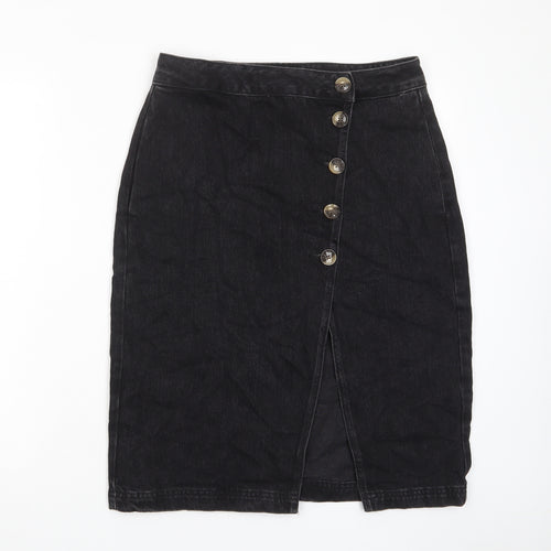 Topshop Womens Black Cotton A-Line Skirt Size 12 Button