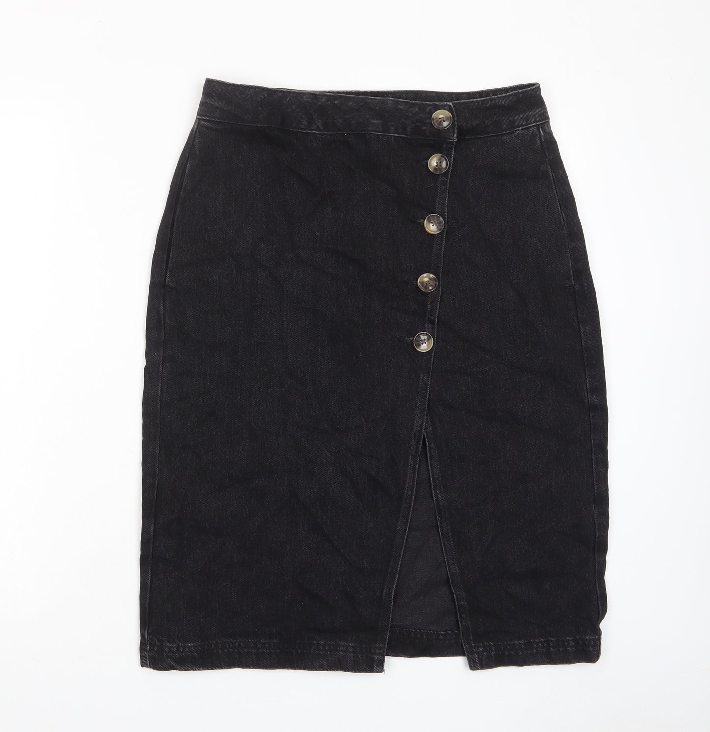 Topshop Womens Black Cotton A-Line Skirt Size 12 Button