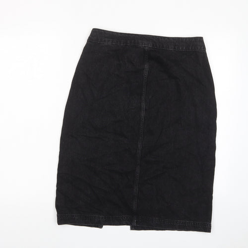 Topshop Womens Black Cotton A-Line Skirt Size 12 Button